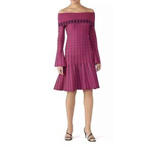 Prabal Gurung Magenta Off the Shoulder Dotted Fit and Flare Knit Dress Size 8 G